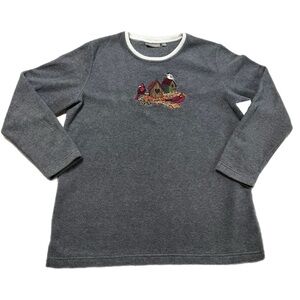 Y2K VTG Grey Fleece Burgundy Songbird Treehouse Applique Sweatshirt Top L